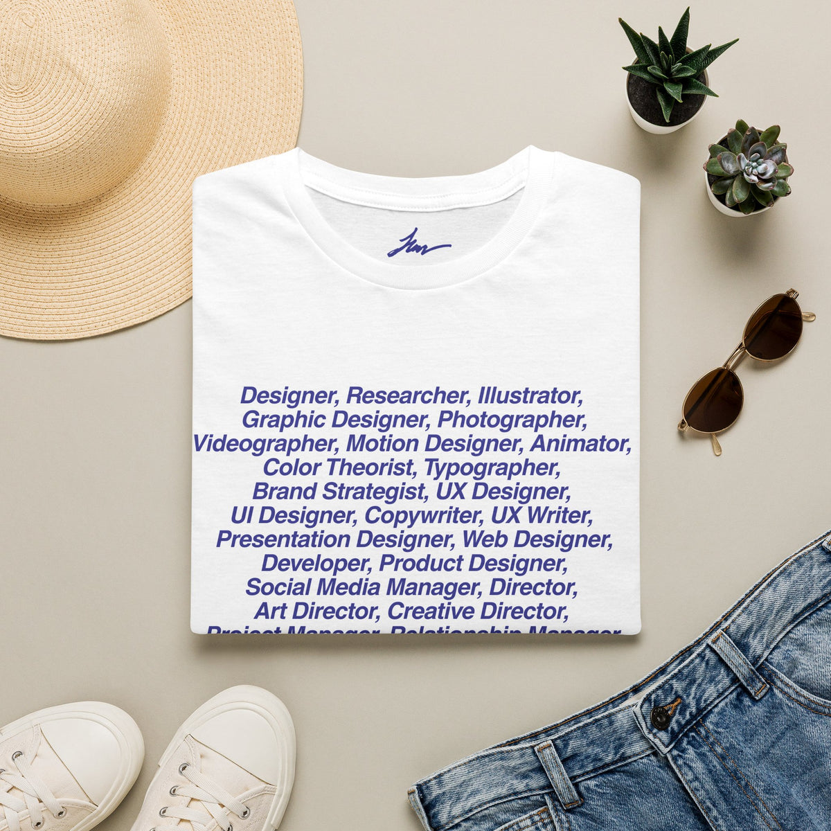 Designer Roles Stacked Typography Graphic T-Shirt — Creative Job Titles Tee