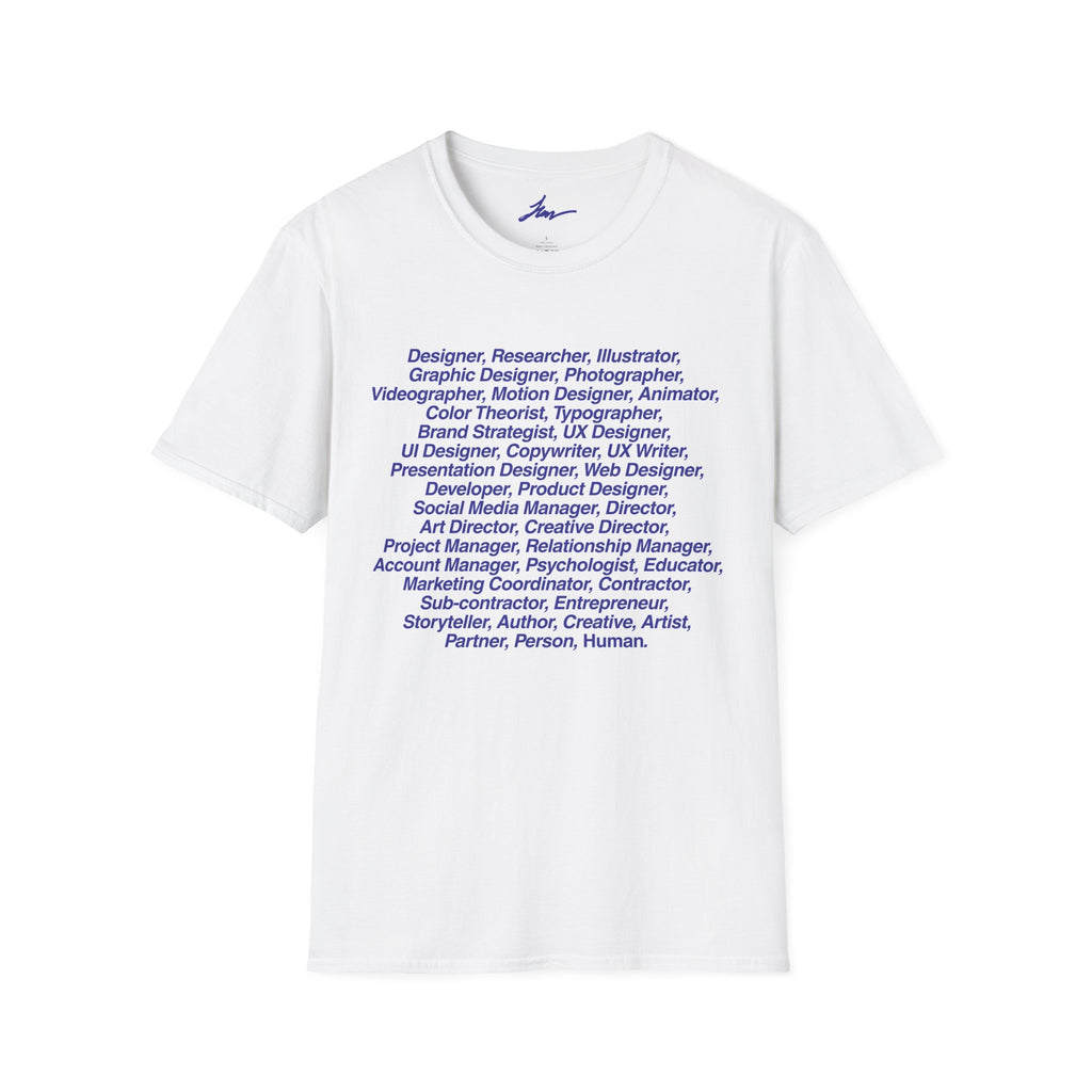 Designer Roles Stacked Typography Graphic T-Shirt — Creative Job Titles Tee